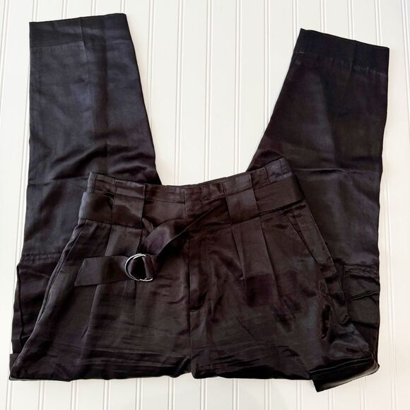Banana Republic High Rise Pleated Cargo Pants Size 2 Black Satin Utility - Picture 1 of 6